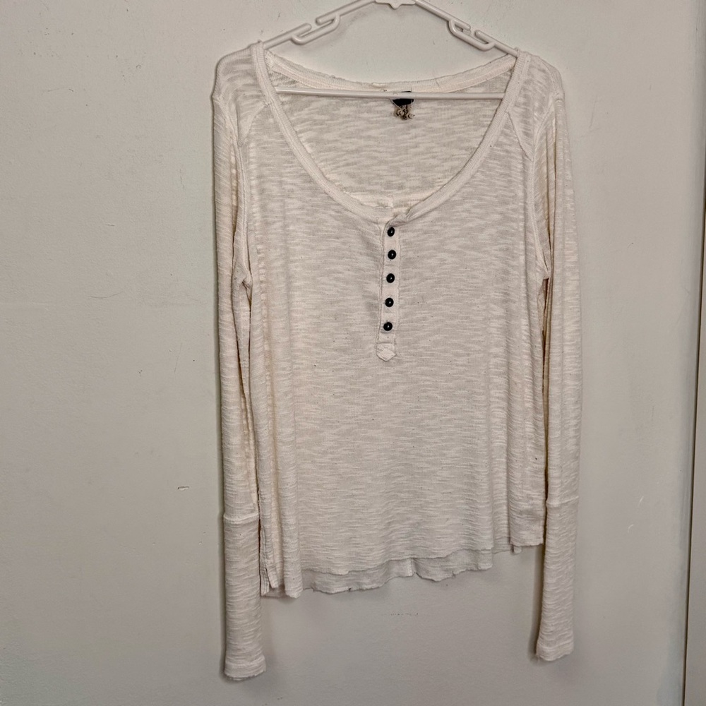 Free People We The Free Ivory Slub Knit Henley Top Small